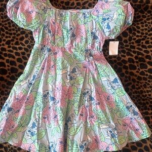 Disney Stitch Floral Kids Dress in Blue and Pink